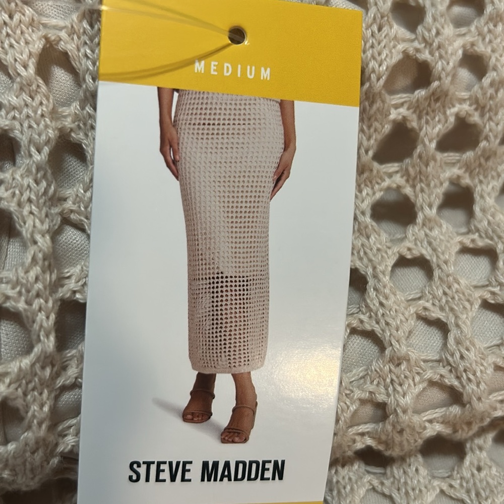 Steve Madden Tan/Cream Midi Pencil Crouched Skirt M NWT - Picture 2 of 5